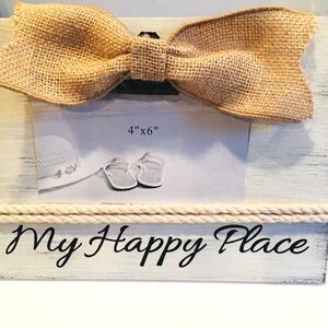 My Happy Place Wood Photo Clip Frame Beach Rope Bow Wedding Decor